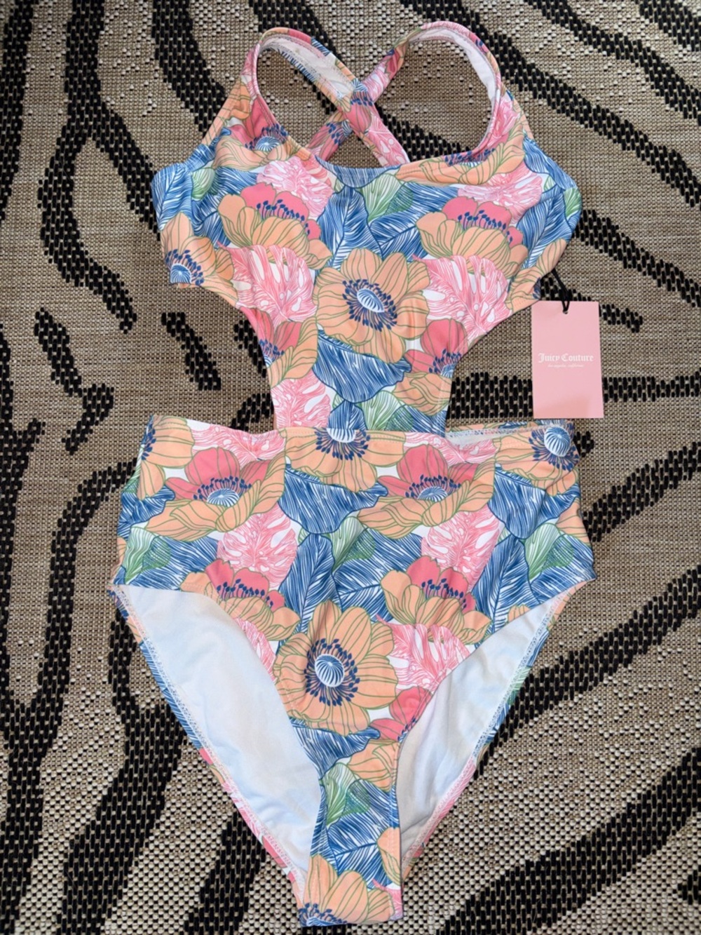 🆕Juicy Couture Floral Cutout One Piece Swimsuit, Size Small